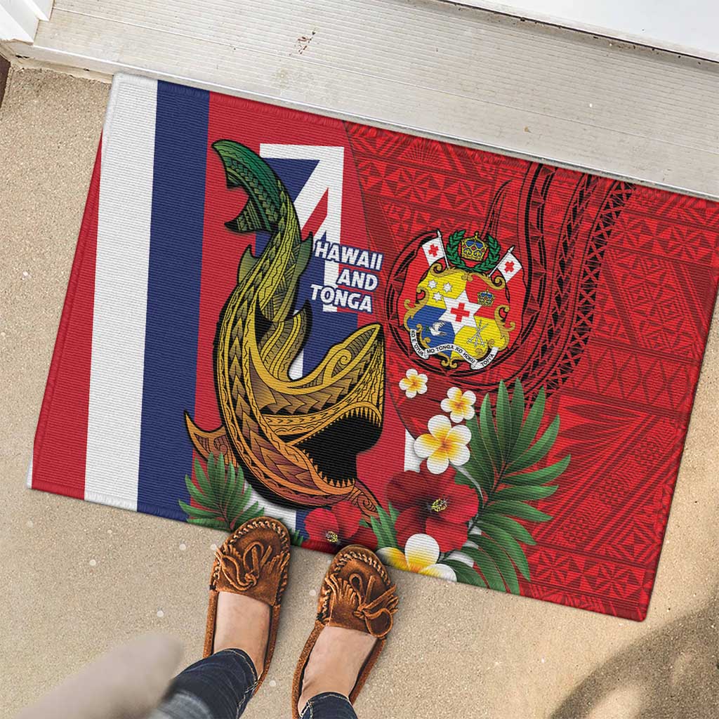 Hawaii And Tonga Rubber Doormat Shark Tattoo With Tongan Coat Of Arms LT14 - Polynesian Pride