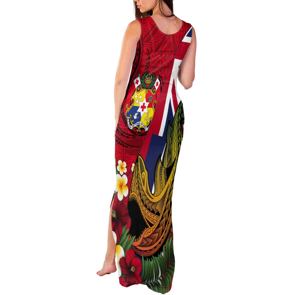 Hawaii And Tonga Tank Maxi Dress Shark Tattoo With Tongan Coat Of Arms