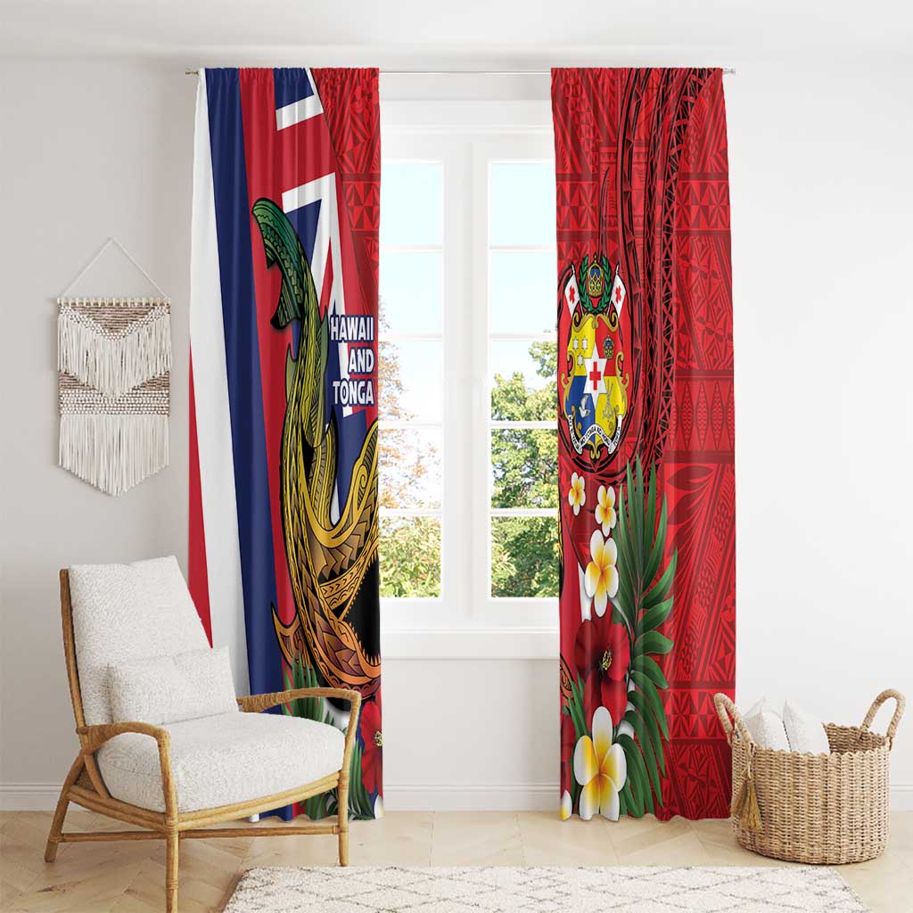 Hawaii And Tonga Window Curtain Shark Tattoo With Tongan Coat Of Arms LT14 - Polynesian Pride