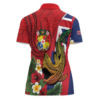 Hawaii And Tonga Women Polo Shirt Shark Tattoo With Tongan Coat Of Arms