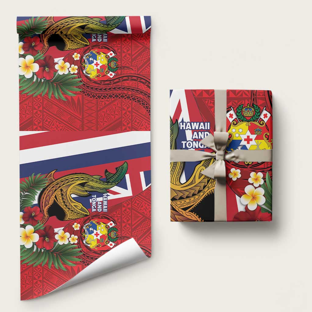 Hawaii And Tonga Wrapping Paper Shark Tattoo With Tongan Coat Of Arms - Polynesian Pride