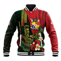 Hawaii And Tonga Baseball Jacket King Kamehameha Tribal Ngatu Pattern LT14 Unisex Red - Polynesian Pride