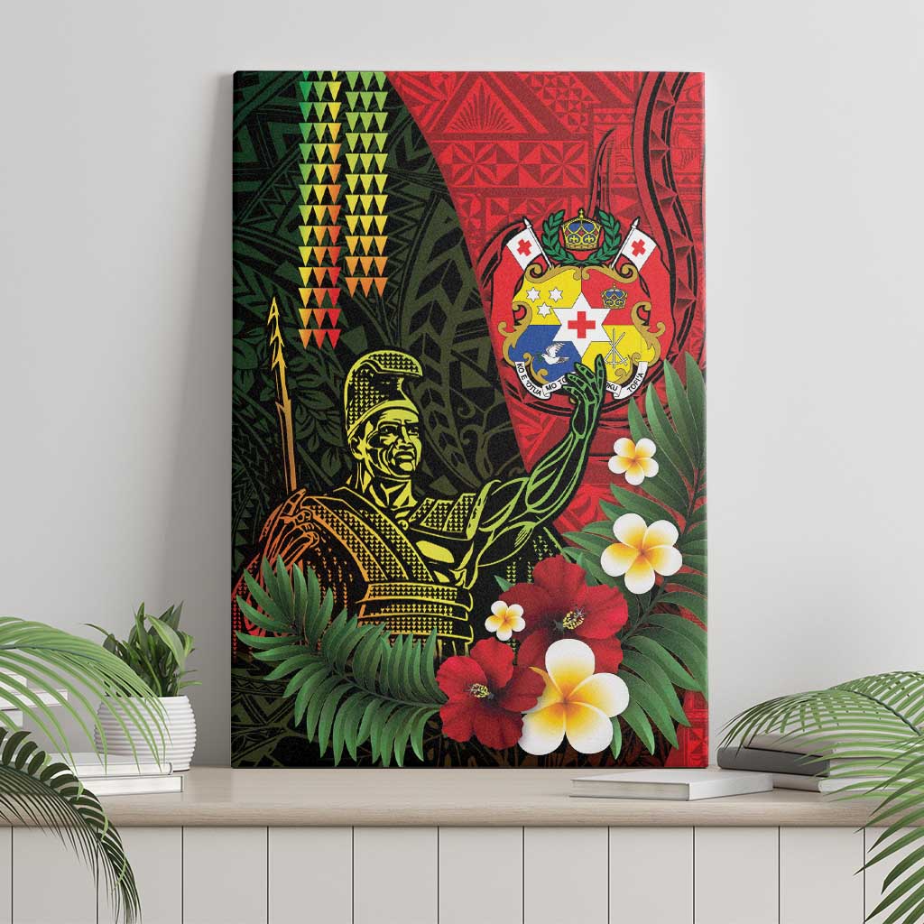Hawaii And Tonga Canvas Wall Art King Kamehameha Tribal Ngatu Pattern LT14 - Polynesian Pride
