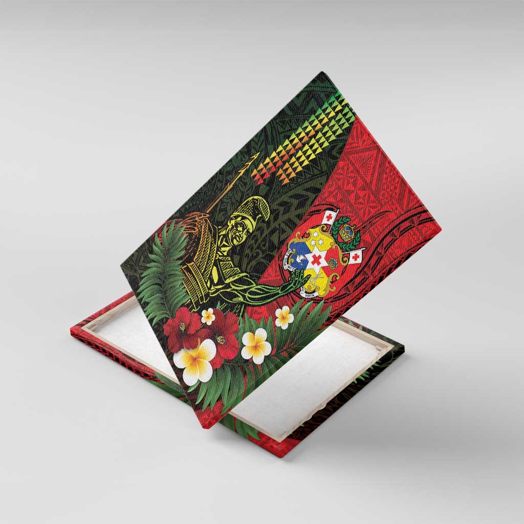 Hawaii And Tonga Canvas Wall Art King Kamehameha Tribal Ngatu Pattern LT14 With Frame Red - Polynesian Pride