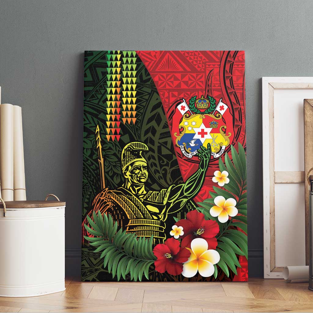 Hawaii And Tonga Canvas Wall Art King Kamehameha Tribal Ngatu Pattern LT14 - Polynesian Pride