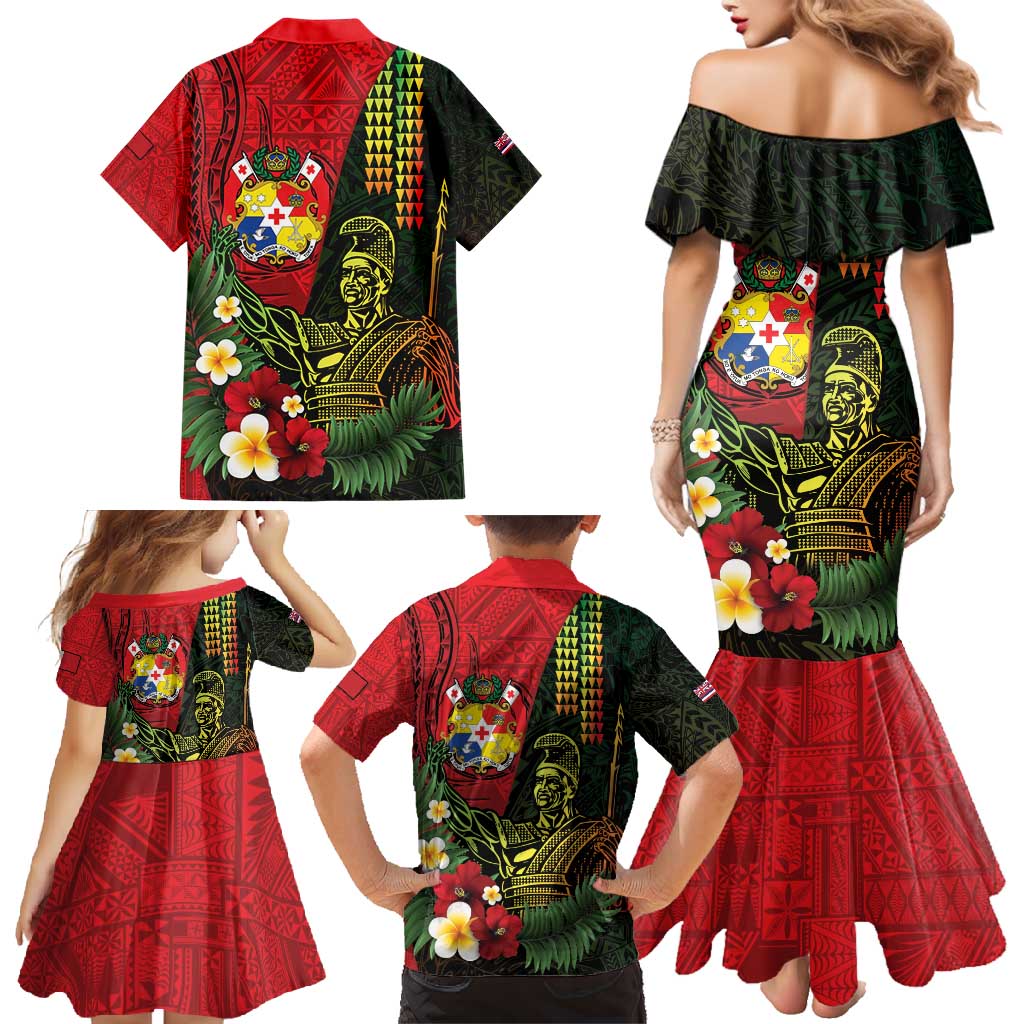 Hawaii And Tonga Family Matching Mermaid Dress and Hawaiian Shirt King Kamehameha Tribal Ngatu Pattern