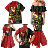 Hawaii And Tonga Family Matching Mermaid Dress and Hawaiian Shirt King Kamehameha Tribal Ngatu Pattern