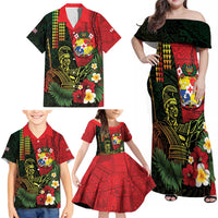 Hawaii And Tonga Family Matching Off Shoulder Maxi Dress and Hawaiian Shirt King Kamehameha Tribal Ngatu Pattern