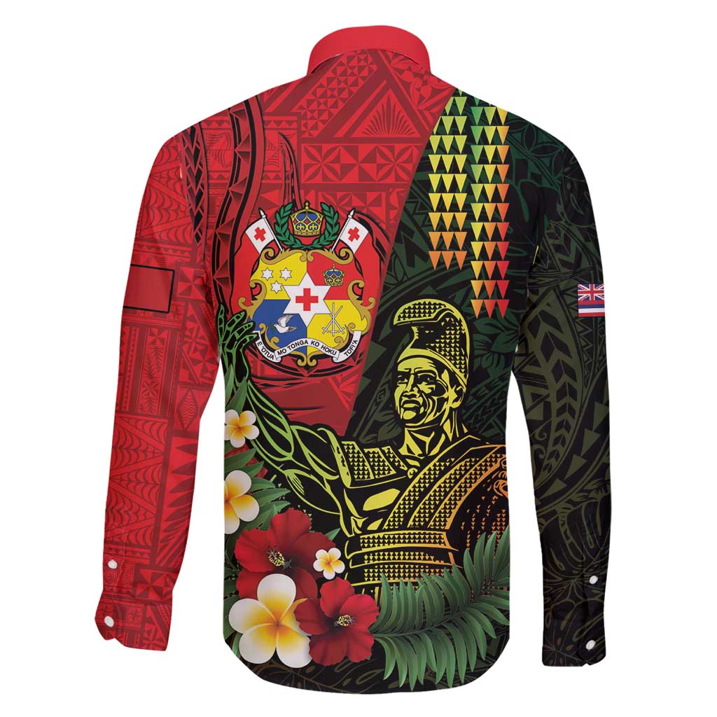 Hawaii And Tonga Family Matching Off Shoulder Short Dress and Hawaiian Shirt King Kamehameha Tribal Ngatu Pattern