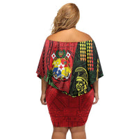 Hawaii And Tonga Family Matching Off Shoulder Short Dress and Hawaiian Shirt King Kamehameha Tribal Ngatu Pattern