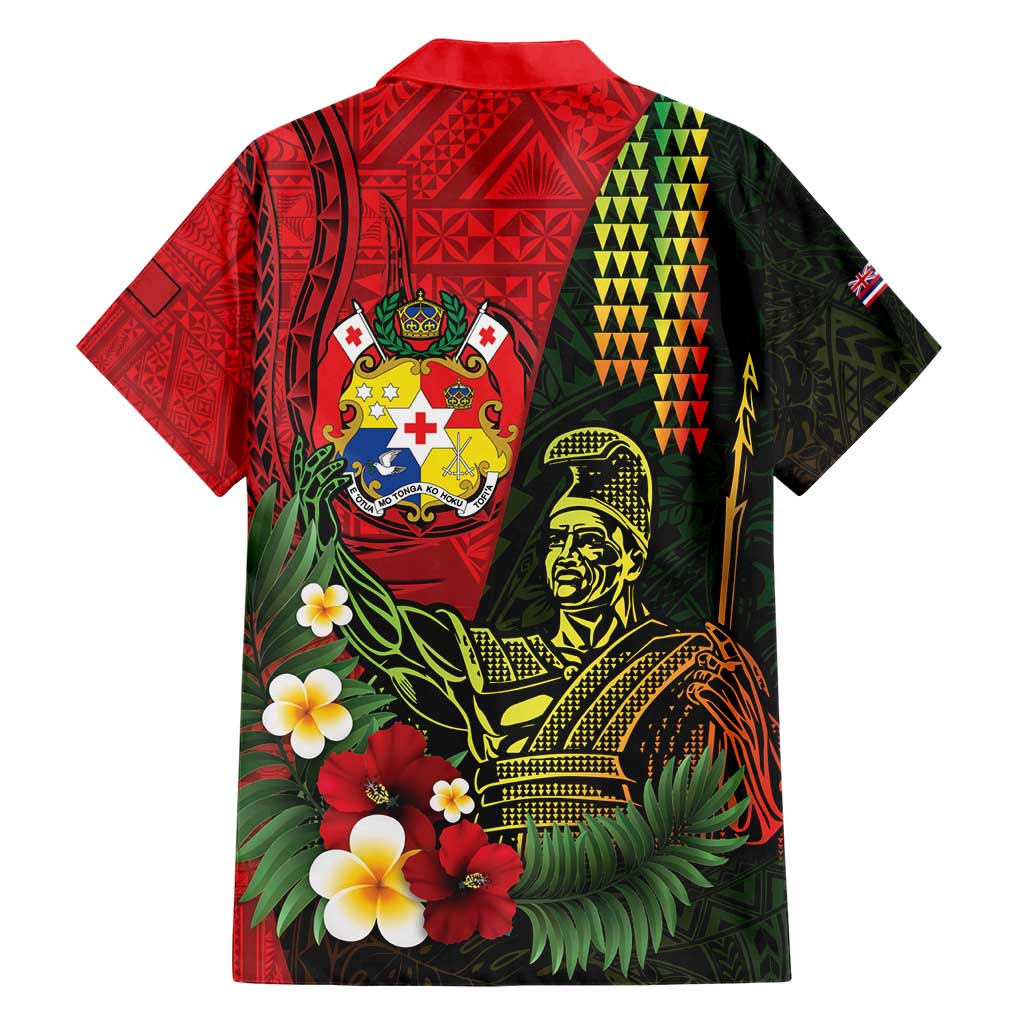 Hawaii And Tonga Family Matching Short Sleeve Bodycon Dress and Hawaiian Shirt King Kamehameha Tribal Ngatu Pattern