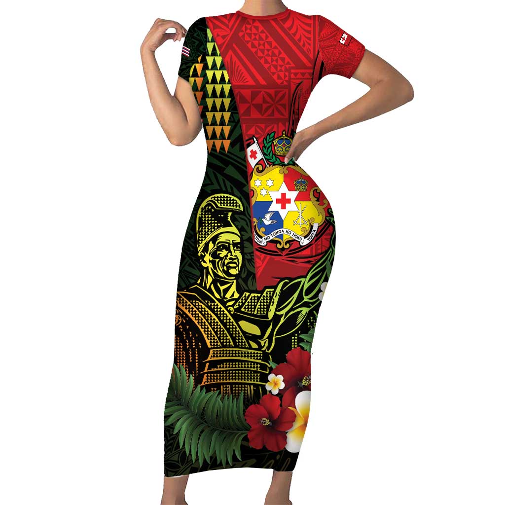 Hawaii And Tonga Family Matching Short Sleeve Bodycon Dress and Hawaiian Shirt King Kamehameha Tribal Ngatu Pattern