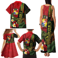 Hawaii And Tonga Family Matching Tank Maxi Dress and Hawaiian Shirt King Kamehameha Tribal Ngatu Pattern