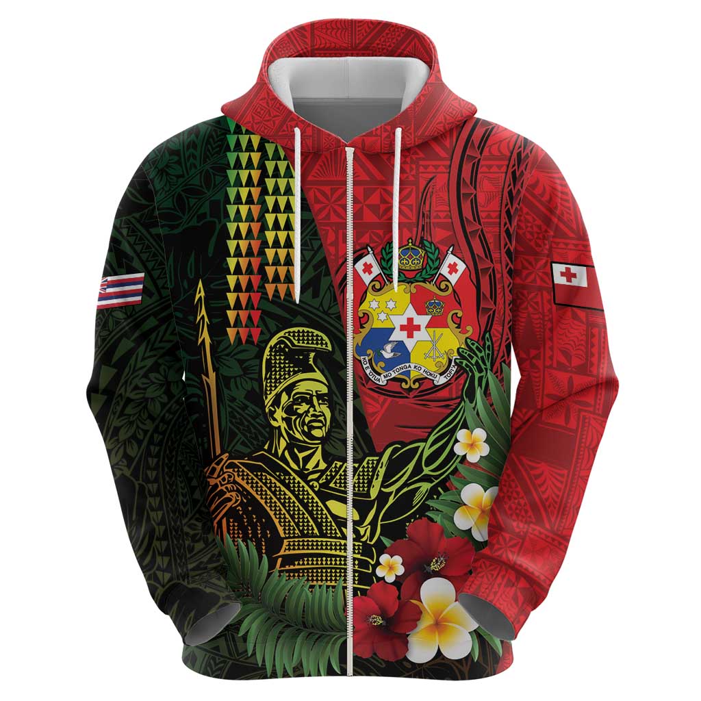 Hawaii And Tonga Hoodie King Kamehameha Tribal Ngatu Pattern