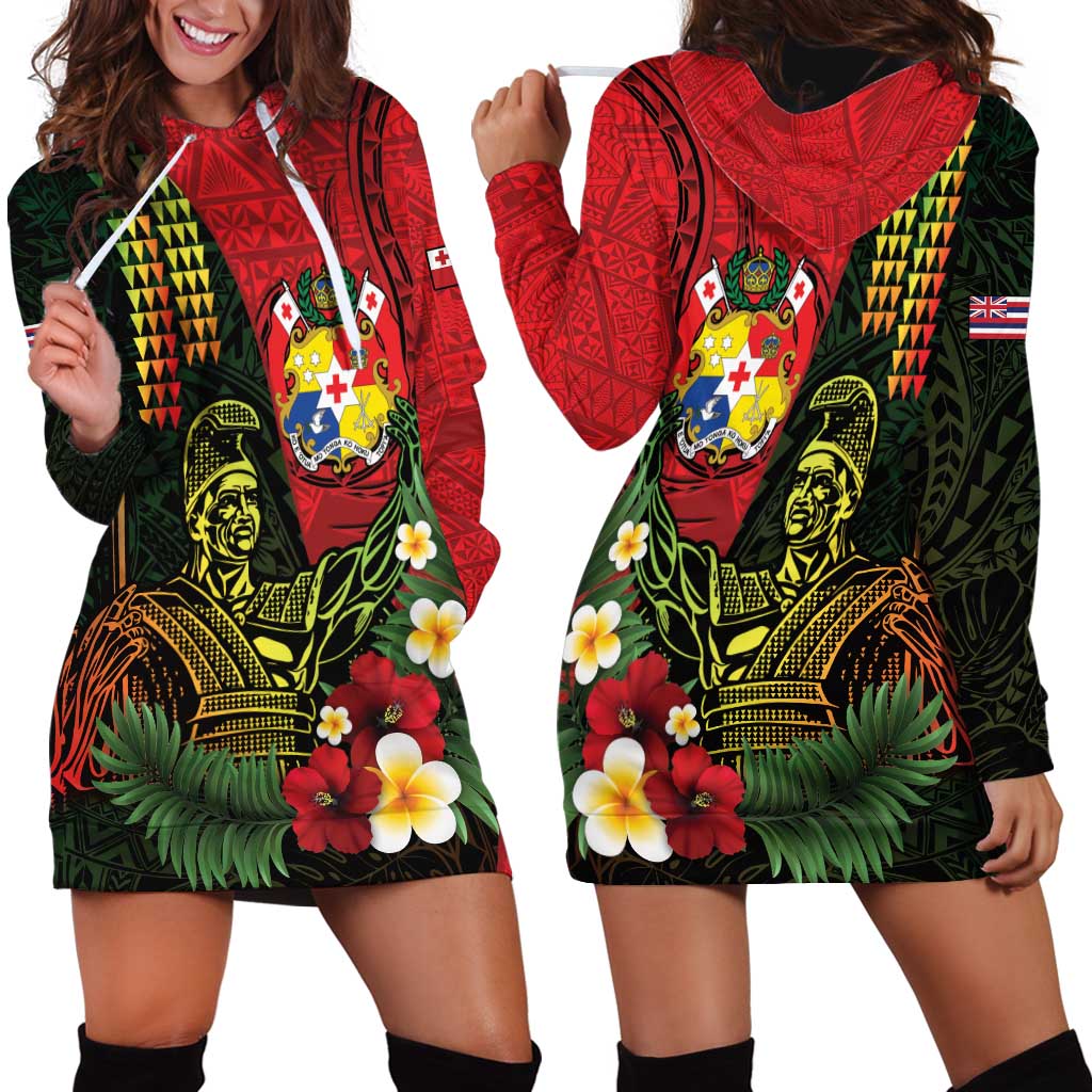 Hawaii And Tonga Hoodie Dress King Kamehameha Tribal Ngatu Pattern
