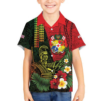 Hawaii And Tonga Kid Hawaiian Shirt King Kamehameha Tribal Ngatu Pattern LT14 Kid Red - Polynesian Pride