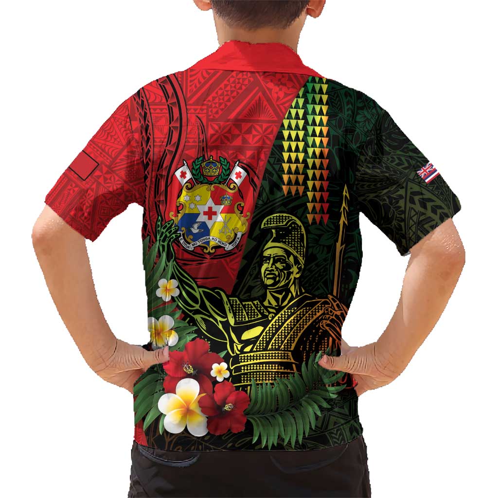 Hawaii And Tonga Kid Hawaiian Shirt King Kamehameha Tribal Ngatu Pattern LT14 - Polynesian Pride