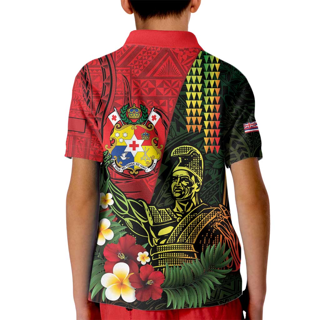 Hawaii And Tonga Kid Polo Shirt King Kamehameha Tribal Ngatu Pattern