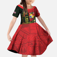 Hawaii And Tonga Kid Short Sleeve Dress King Kamehameha Tribal Ngatu Pattern LT14 KID Red - Polynesian Pride