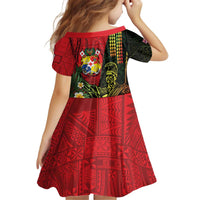 Hawaii And Tonga Kid Short Sleeve Dress King Kamehameha Tribal Ngatu Pattern LT14 - Polynesian Pride