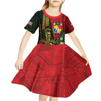 Hawaii And Tonga Kid Short Sleeve Dress King Kamehameha Tribal Ngatu Pattern LT14 - Polynesian Pride