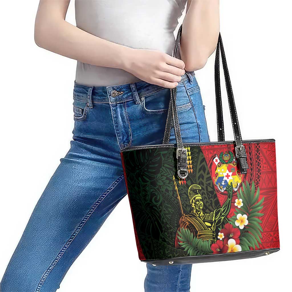 Hawaii And Tonga Leather Tote Bag King Kamehameha Tribal Ngatu Pattern LT14 - Polynesian Pride