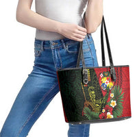 Hawaii And Tonga Leather Tote Bag King Kamehameha Tribal Ngatu Pattern LT14 - Polynesian Pride