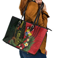 Hawaii And Tonga Leather Tote Bag King Kamehameha Tribal Ngatu Pattern LT14 - Polynesian Pride