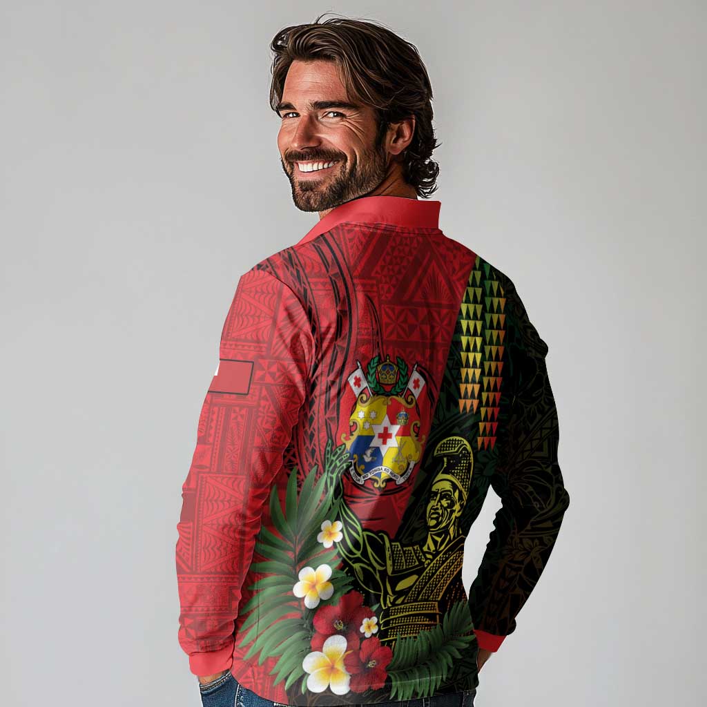 Hawaii And Tonga Long Sleeve Polo Shirt King Kamehameha Tribal Ngatu Pattern
