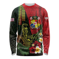 Hawaii And Tonga Long Sleeve Shirt King Kamehameha Tribal Ngatu Pattern LT14 Unisex Red - Polynesian Pride