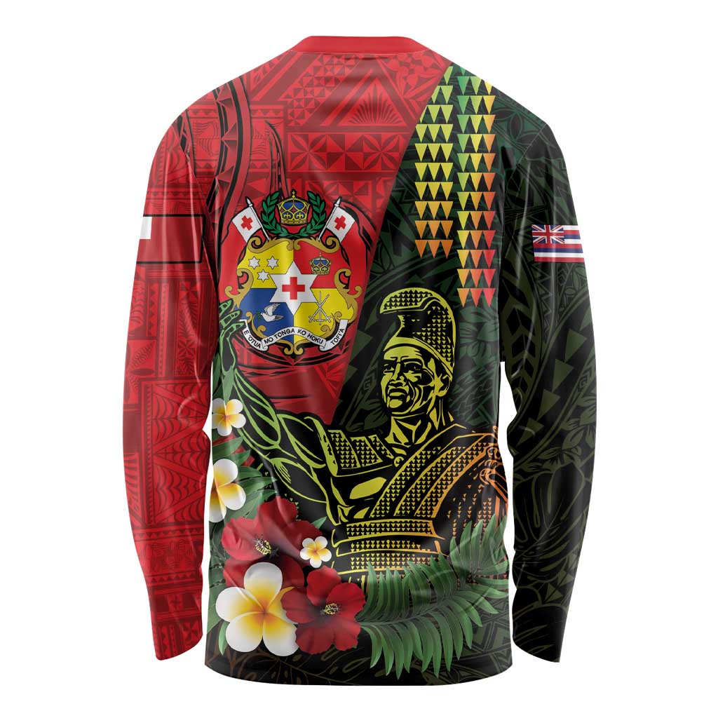 Hawaii And Tonga Long Sleeve Shirt King Kamehameha Tribal Ngatu Pattern LT14 - Polynesian Pride