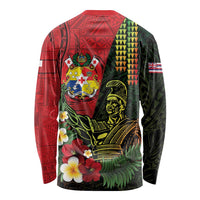 Hawaii And Tonga Long Sleeve Shirt King Kamehameha Tribal Ngatu Pattern LT14 - Polynesian Pride