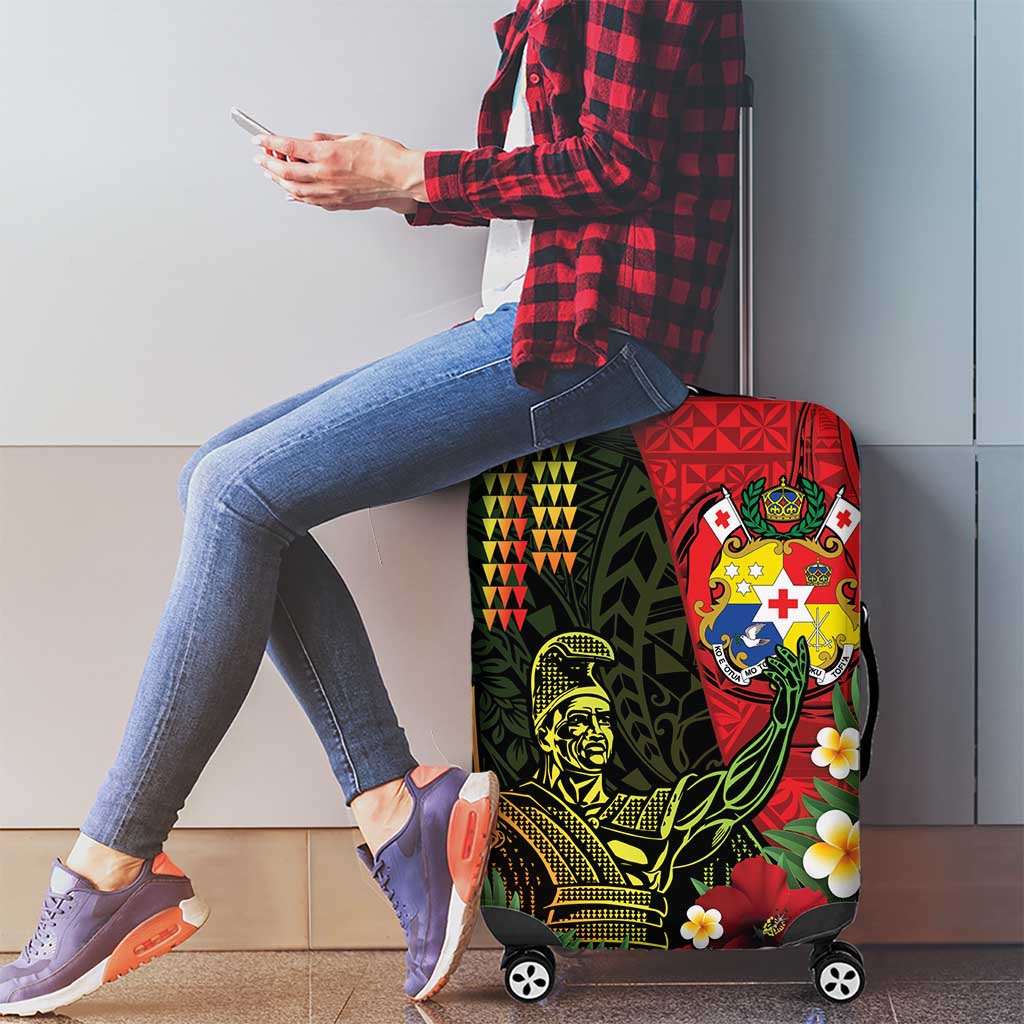 Hawaii And Tonga Luggage Cover King Kamehameha Tribal Ngatu Pattern