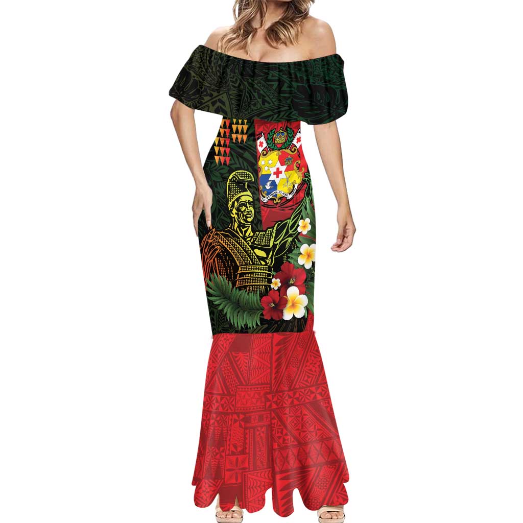 Hawaii And Tonga Mermaid Dress King Kamehameha Tribal Ngatu Pattern