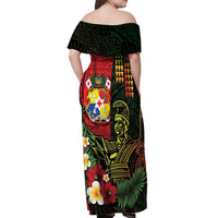 Hawaii And Tonga Off Shoulder Maxi Dress King Kamehameha Tribal Ngatu Pattern