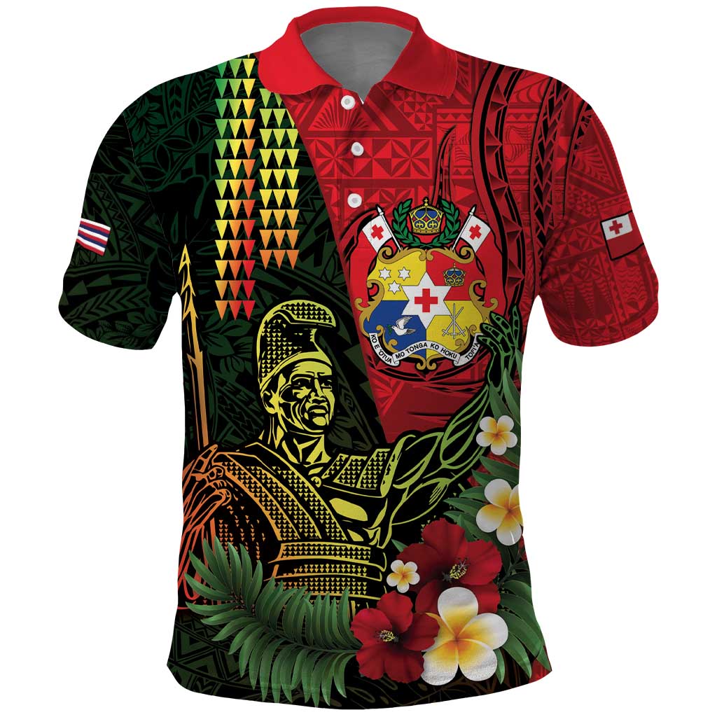 Hawaii And Tonga Polo Shirt King Kamehameha Tribal Ngatu Pattern