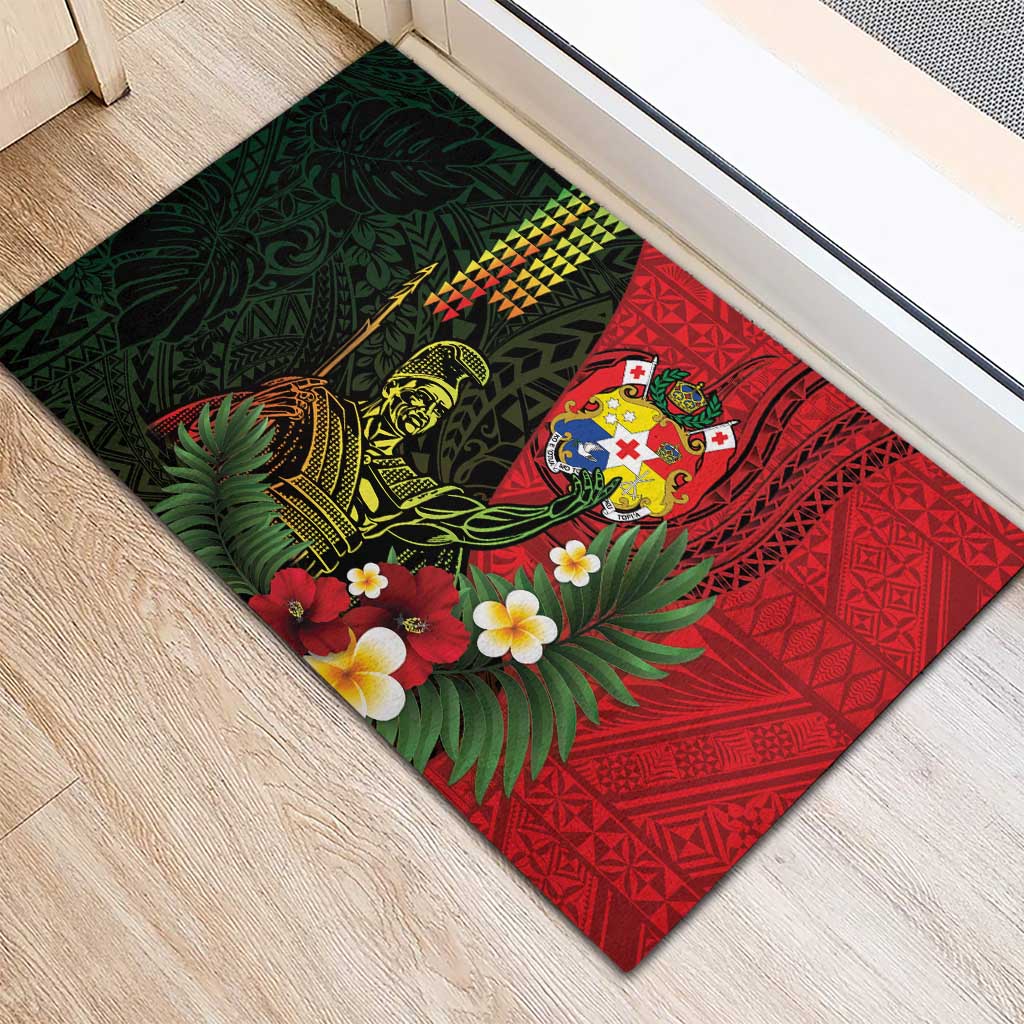 Hawaii And Tonga Rubber Doormat King Kamehameha Tribal Ngatu Pattern LT14 - Polynesian Pride