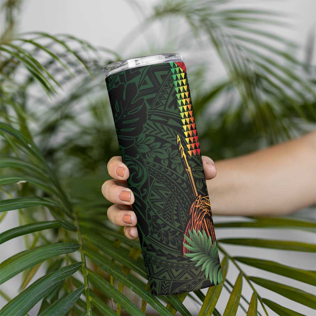 Hawaii And Tonga Skinny Tumbler King Kamehameha Tribal Ngatu Pattern