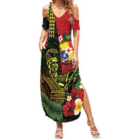 Hawaii And Tonga Summer Maxi Dress King Kamehameha Tribal Ngatu Pattern