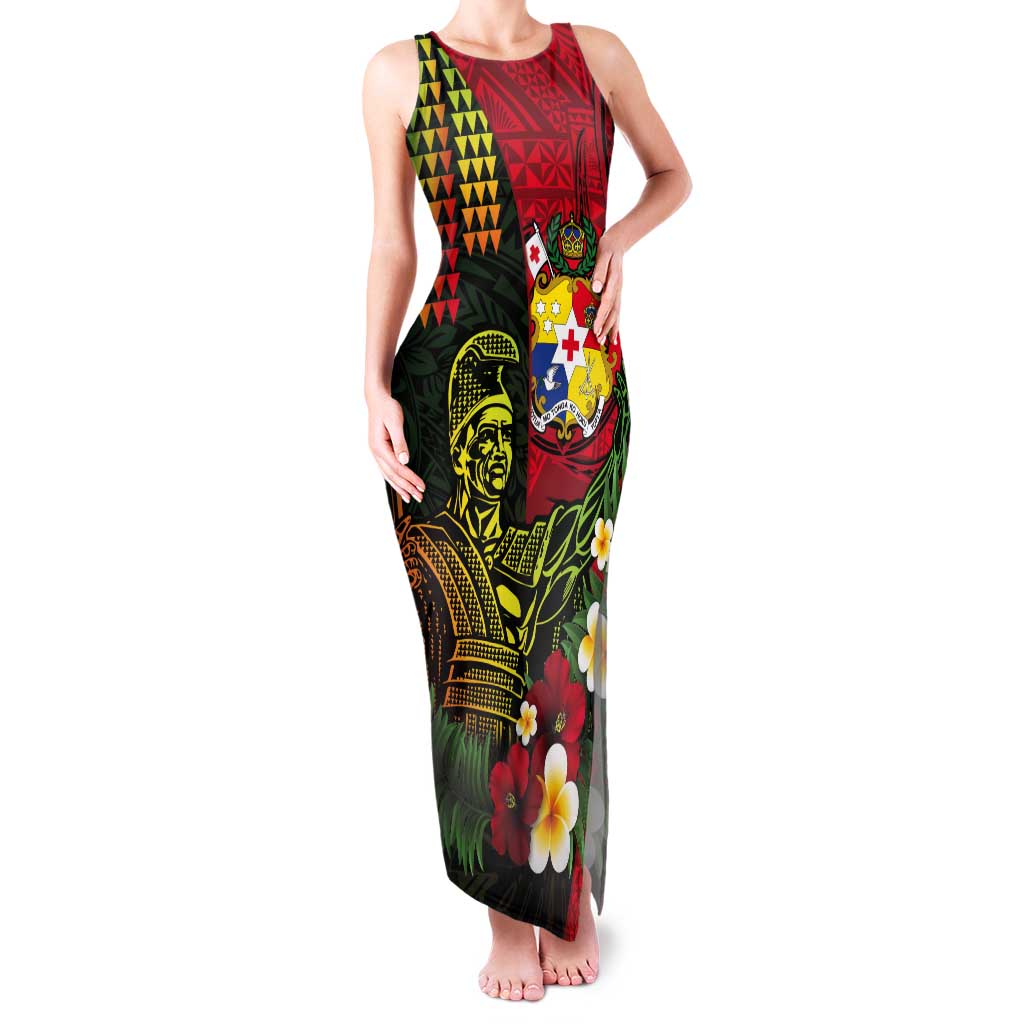 Hawaii And Tonga Tank Maxi Dress King Kamehameha Tribal Ngatu Pattern