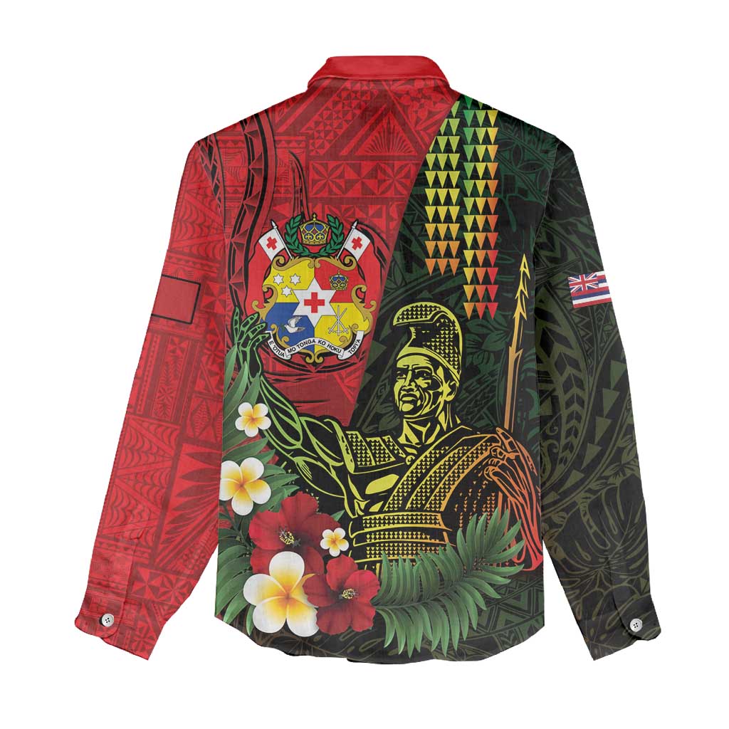 Hawaii And Tonga Women Casual Shirt King Kamehameha Tribal Ngatu Pattern