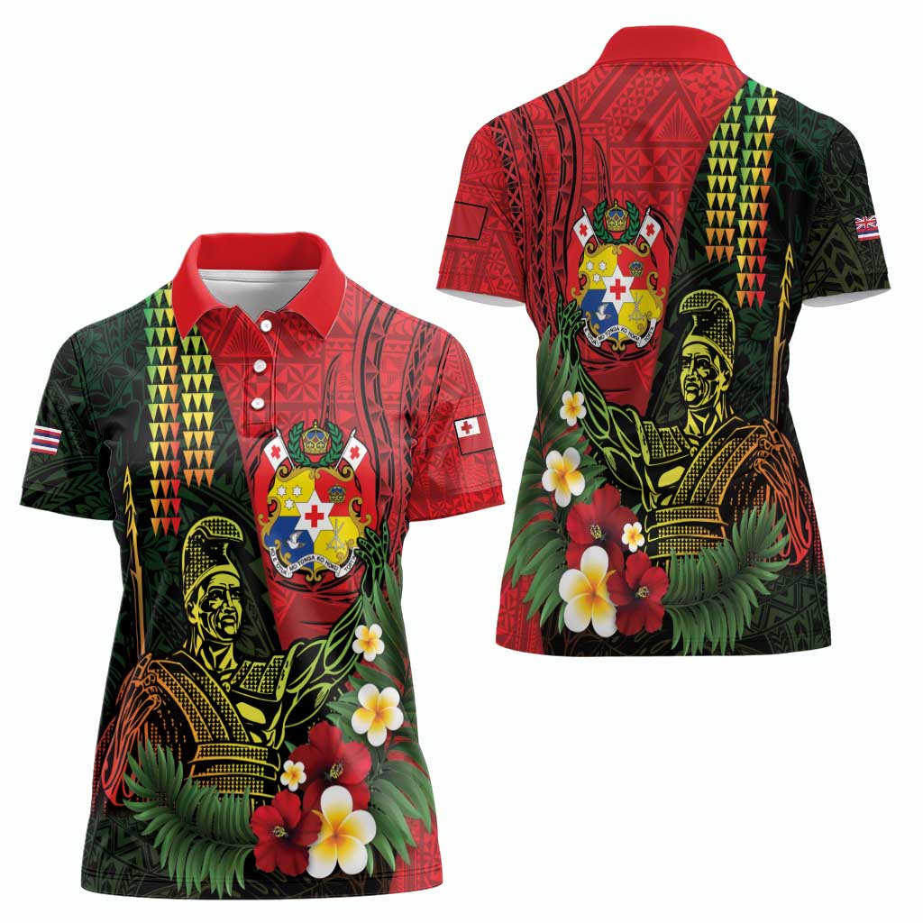 Hawaii And Tonga Women Polo Shirt King Kamehameha Tribal Ngatu Pattern