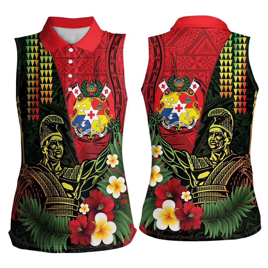 Hawaii And Tonga Women Sleeveless Polo Shirt King Kamehameha Tribal Ngatu Pattern
