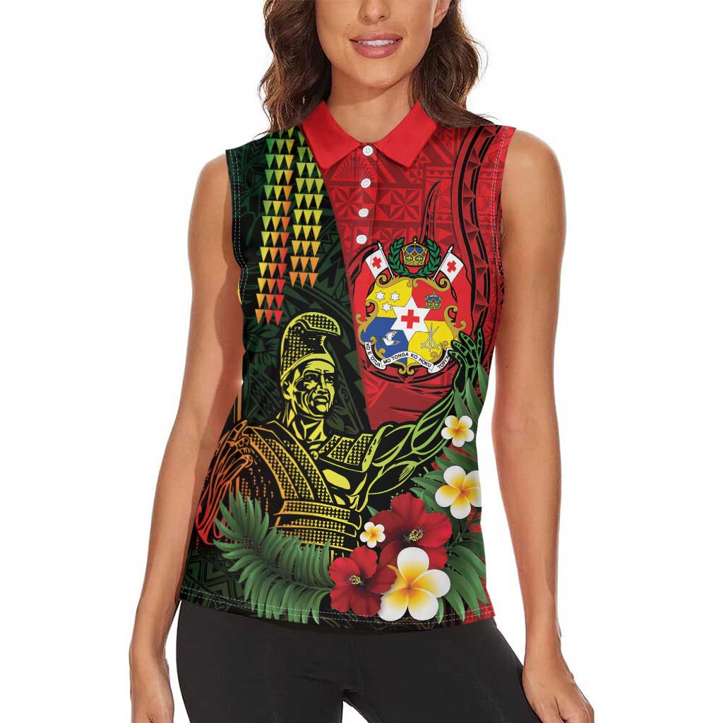Hawaii And Tonga Women Sleeveless Polo Shirt King Kamehameha Tribal Ngatu Pattern