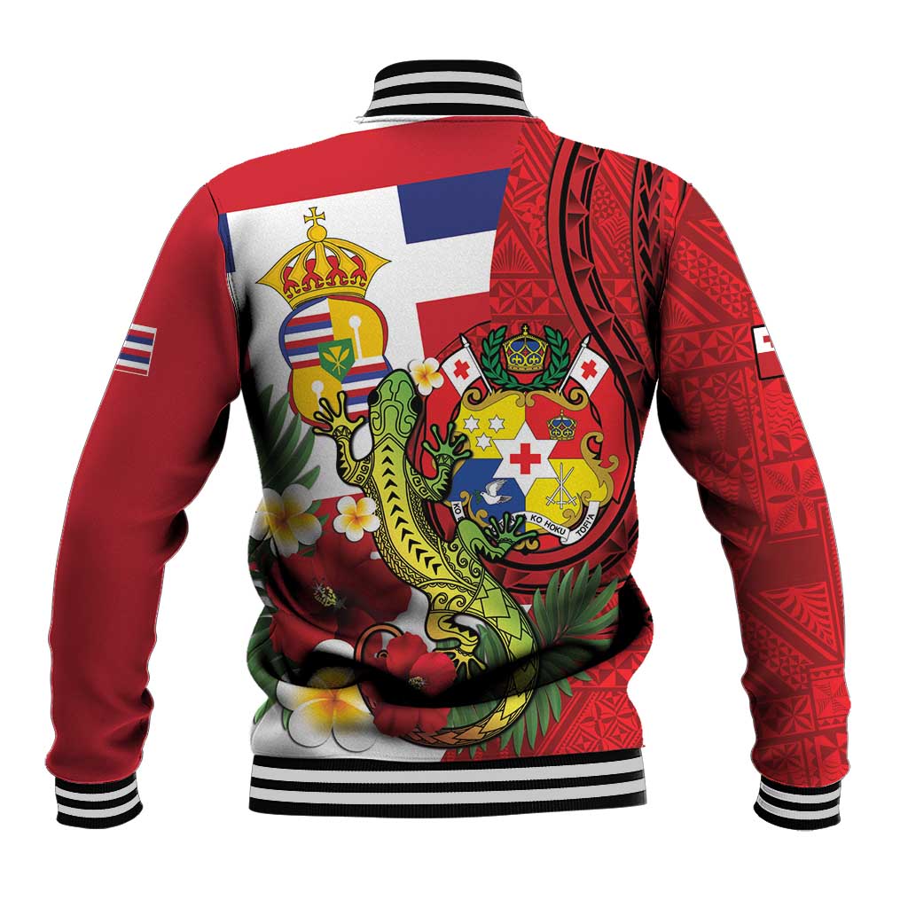 Hawaii And Tonga Baseball Jacket King Kalakaua Tribal Gecko Tongan Ngatu LT14 - Polynesian Pride