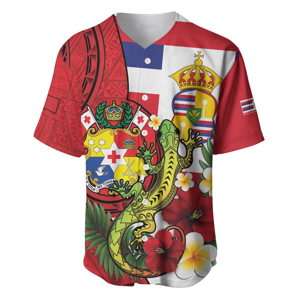 Hawaii And Tonga Baseball Jersey King Kalakaua Tribal Gecko Tongan Ngatu