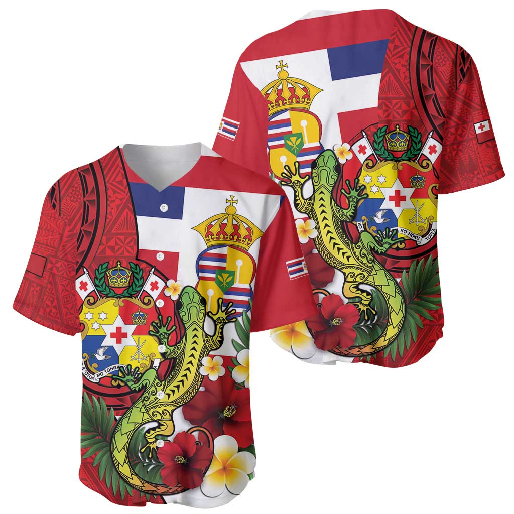 Hawaii And Tonga Baseball Jersey King Kalakaua Tribal Gecko Tongan Ngatu