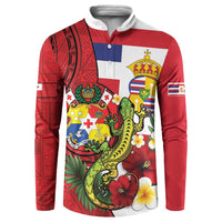 Hawaii And Tonga Button Sweatshirt King Kalakaua Tribal Gecko Tongan Ngatu LT14 Red - Polynesian Pride