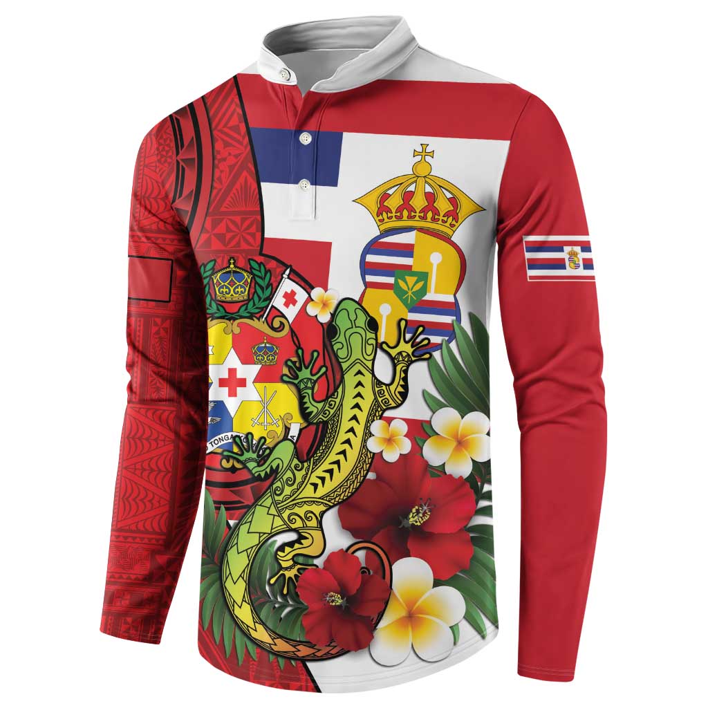 Hawaii And Tonga Button Sweatshirt King Kalakaua Tribal Gecko Tongan Ngatu LT14 - Polynesian Pride