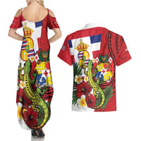 Hawaii And Tonga Couples Matching Summer Maxi Dress and Hawaiian Shirt King Kalakaua Tribal Gecko Tongan Ngatu LT14 - Polynesian Pride